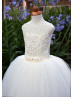 Beaded Ivory Lace Tulle Keyhole Back Flower Girl Dress